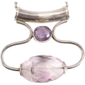 Sterling Silver and Purple Amethyst Pendant Necklace on .925 HAN 30 in. Rope Twist Chain