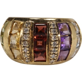 .925 Sterling Silver, Peridot, Citrine, Garnet, Purple Amethyst, Blue Topaz Ring Size 7
