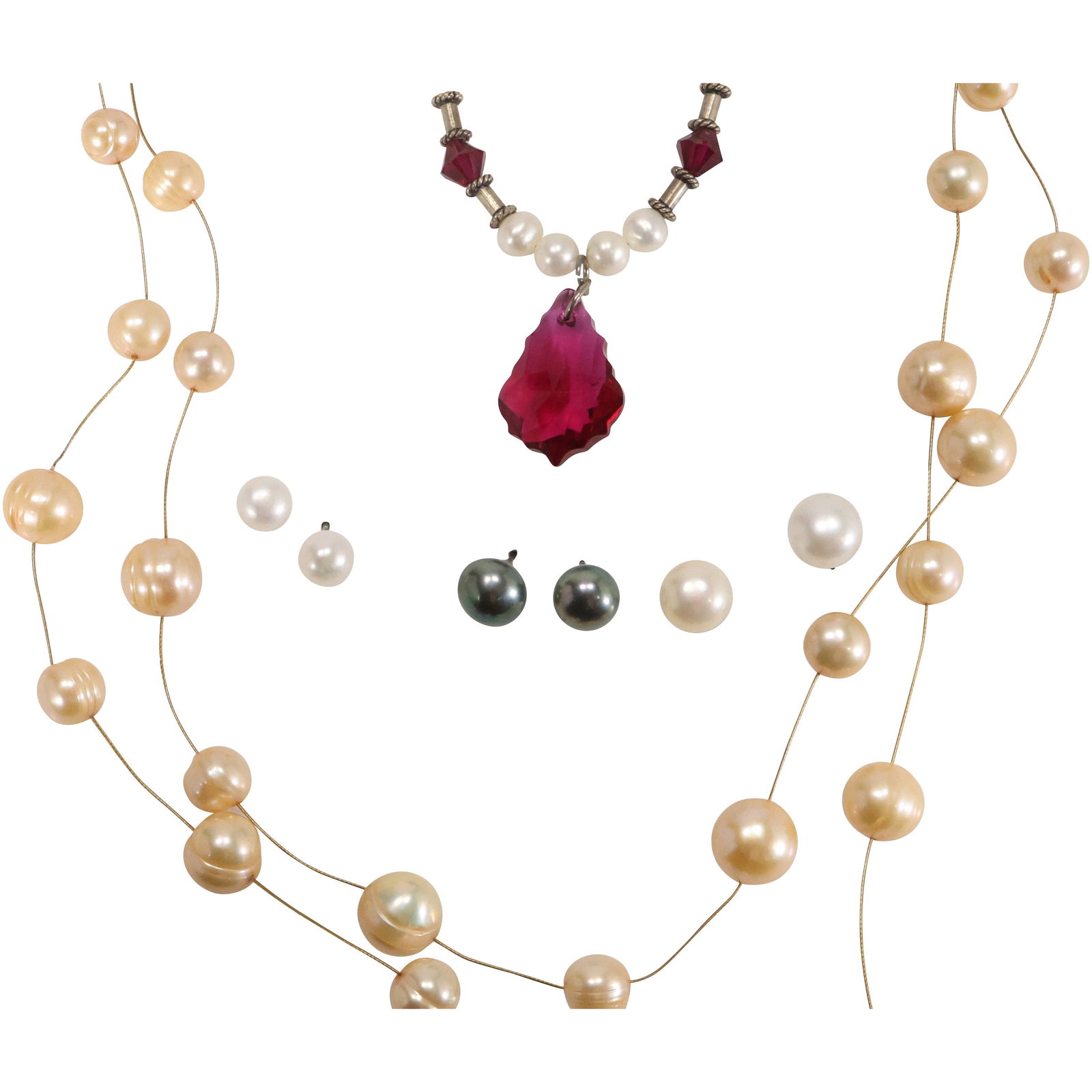 Genuine Freshwater Cultured Pearls: Honora Pearl Necklace Double Strand 18 in.; Pearl & Ruby (1 of 19)