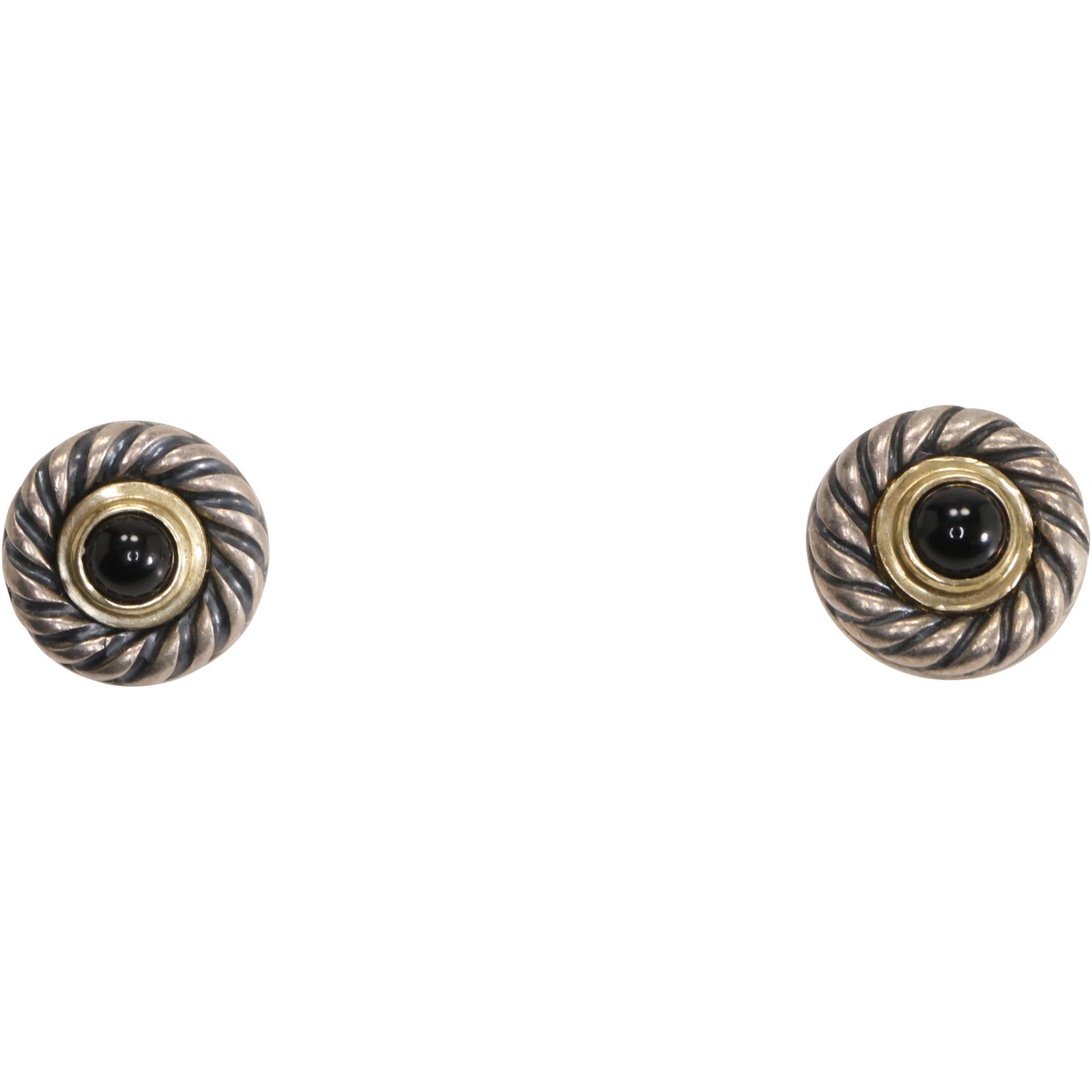 DAVID YURMAN .925 Sterling and 585 14K GOLD with Black Onyx Earrings: DAVID YURMAN .925 Sterling and 585 14K GOLD with Black Onyx Earrings. 1/2 in. diameter