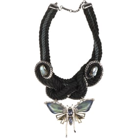Alexis Bittar 10/25 Brutalist Butterfly with Corded Bib Necklace 21 in. x 6 in. [needs a clasp]