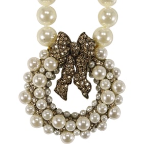 Heidi Daus Faux Pearl with Rhinestones Necklace 21 in. x 3 in.