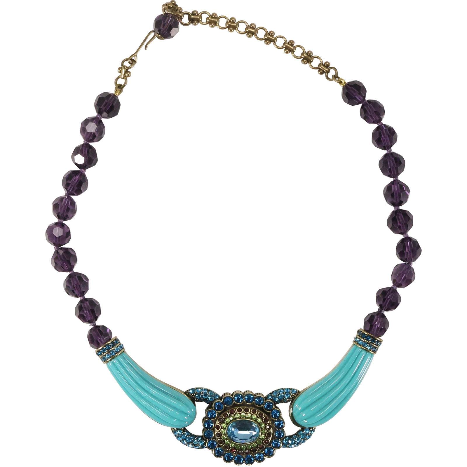 Heidi Daus Purple Glass Beads with Blue, Green, Red Rhinestones Necklaces 21 in.x 2 1/2 in.: Heidi Daus Purple Glass Beads with Blue, Green, Red Rhinestones Necklaces 21 in.x 2 1/2 in.