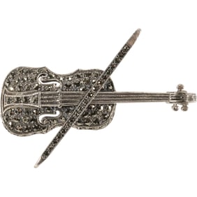 Sterling Silver and Marcasites Cello Pin 2 in. x 1 1/2 in.