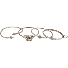 4 Assorted Sterling Silver 66.6 grams Bangle Bracelets: Bangle with Arrow Ends 2 3/4 in., x 1/4 in.;