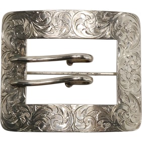Sterling Silver 36.4 grams Large Engraved Victorian Buckle / Pin 2 7/8 in. x 2 1/2 in.