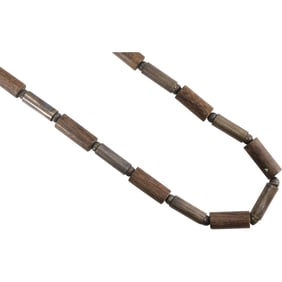 Sterling Mexico Clasp and Beads with Wood Beads Necklace 30.5 inches  3/8 in.