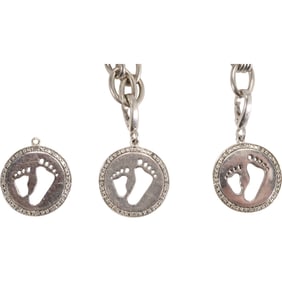 Sterling Silver 43.8 grams "Foot Prints" Necklace with Foot Print Charm 18 in. x 3/4 in.; Bracelet