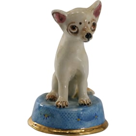 Basil Matthews Studios Art Pottery figurine of a seated Chihuahua Dog . Very fine detail, Signed