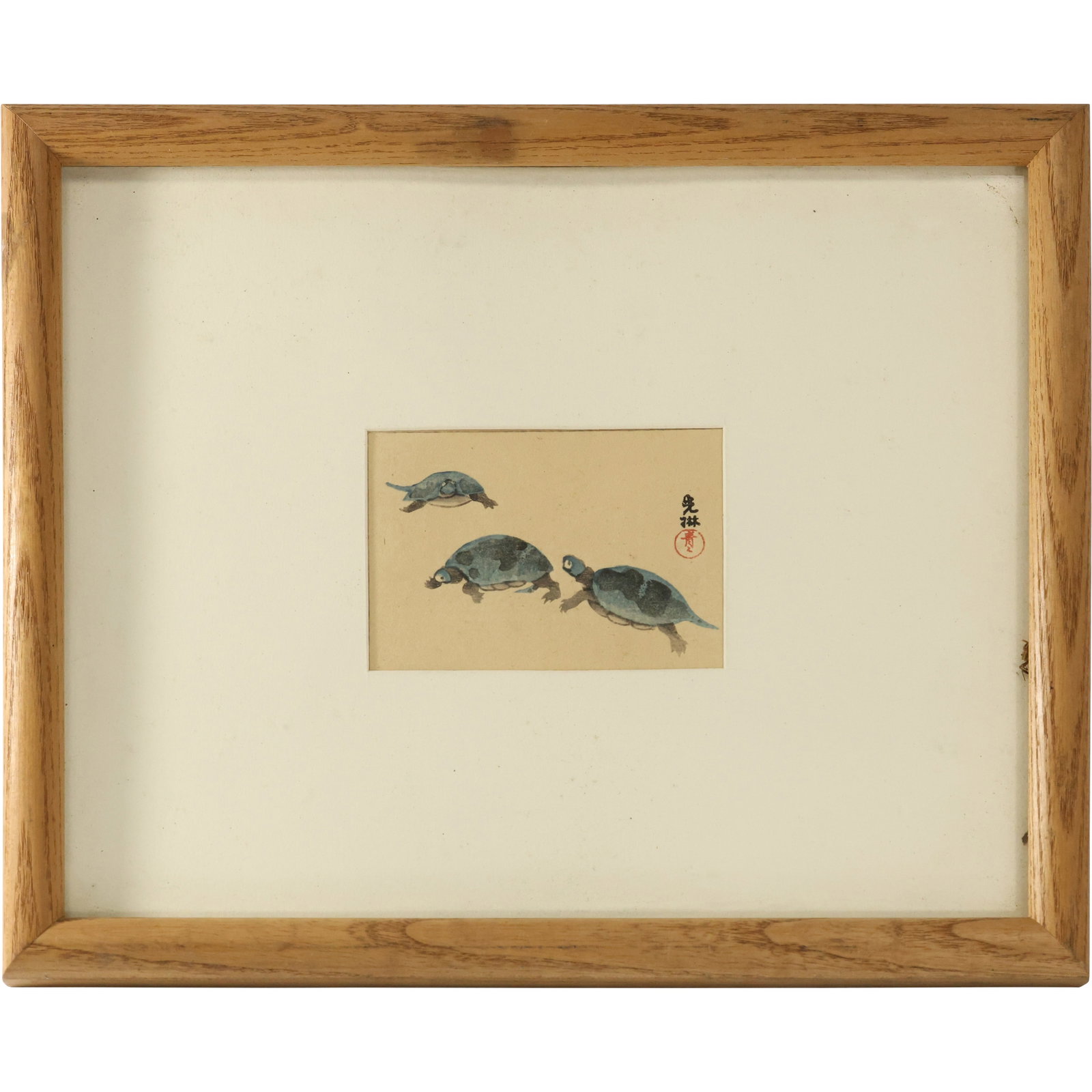Vintage Japanese Woodblock Print Ogata Korin c. 1930 Three Turtles, Framed: Vintage Japanese Woodblock Print Ogata Korin c. 1930 Three Turtles, Framed. size: 9h x 12w