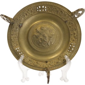 EARLY 1900'S BRONZE TAZZA CENTERPIECE with Art Nouveau Woman Portait in Center