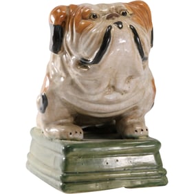 Majolica Ceramic BULLDOG Figure Statue 9 in. height x 9 in. wide
