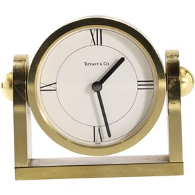 TIFFANY & CO Swiss Brass Desk Clock, 3.5 in. height x 5 in. wide