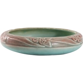 Rookwood Art Pottery Low Bowl with Art Nouveau Floral Rim Border 7 in. diameter