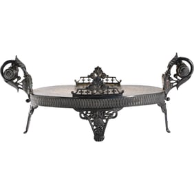 James W Tufts Boston Silver Plate Aesthetic Movement Footed Serving Tray Stand 13 in. length