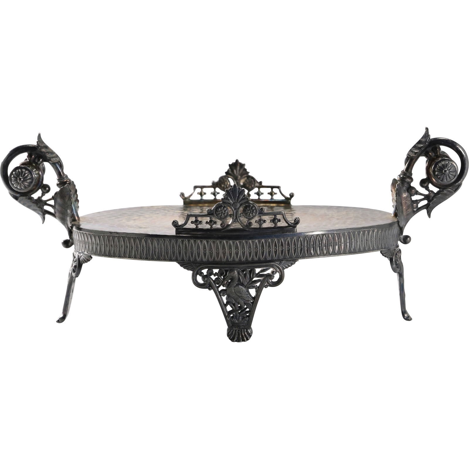 James W Tufts Boston Silver Plate Aesthetic Movement Footed Serving Tray Stand 13 in. length (1 of 20)