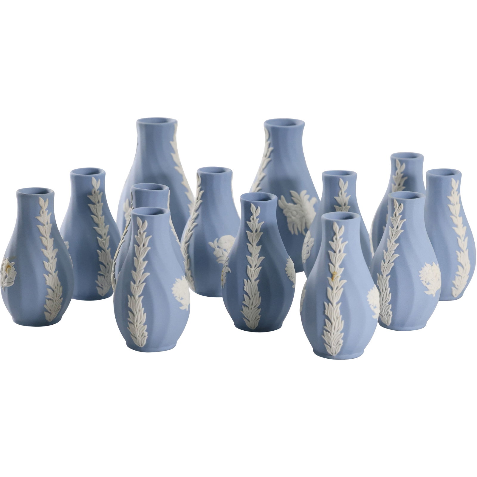 16 Matching WEDGWOOD Table Top Bud Vases having individual boxes included: 16 Matching WEDGWOOD Table Top Bud Vases having individual boxes included. size: 4h x 3w
