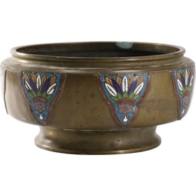 Antique Chinese Bronze Bowl with Champleve Decoration 5 in. height x 10 in. diameter
