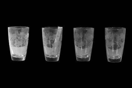 Set of 4 Vintage LIBBEY Etched Flowers Crystal Glass Goblets [attic find, need cleaning]
