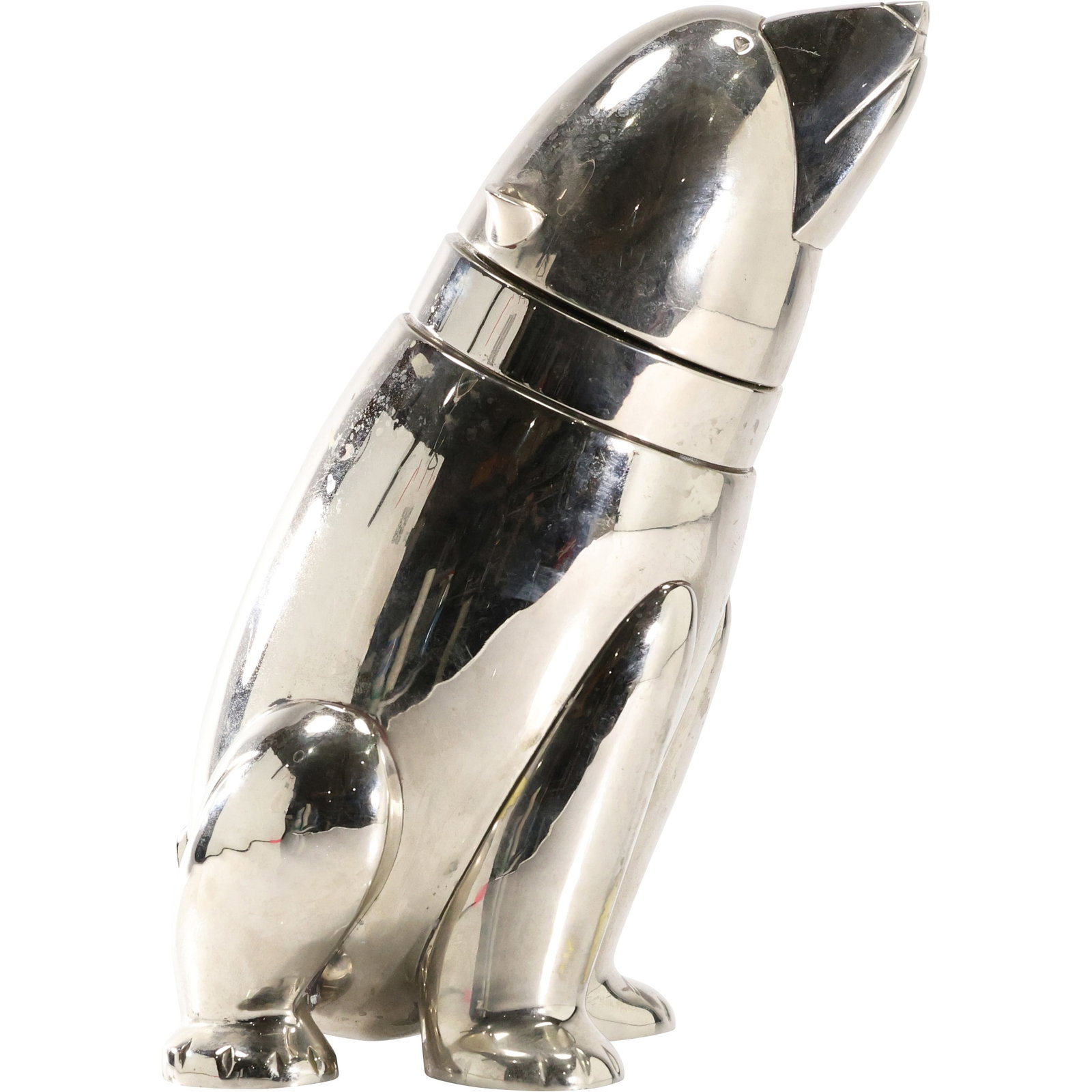 Art Deco Silver Plate Polar Bear Figural Cocktail Shaker 11 in. height x 6 in. wide: Art Deco Silver Plate Polar Bear Figural Cocktail Shaker 11 in. height x 6 in. wide. size: 11h x 6w