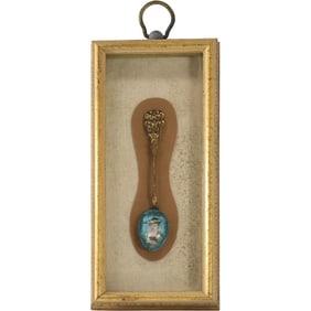 Sungott Art Studios French Enameled Spoon with Fashion Woman Portrtait in Shadow Box Frame