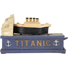 Novelty TITANIC Ship Cast Iron Mechanical Bank in Original Paint Finish