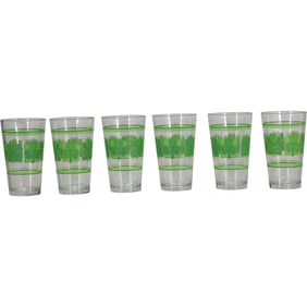 Set of 6 LIBBEY Green Shamrock Clover Drinking Glasses