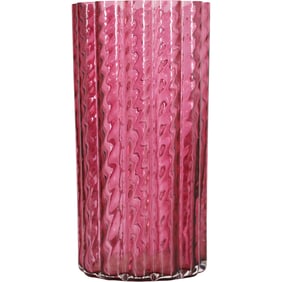 PILGRIM Cranberry Art Glass Optic Swirl Cylindrical Vase 9 in. height x 5.5 in wide
