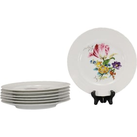 Set of 7 Hutschenreuther Germany Fine Porcelain Luncheon Plates with Flowers 9 in. diameter