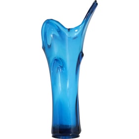 Viking Glass "Bluenique Tundra" Blue Glass Swung Vase 14 inches height x 7 in. wide
