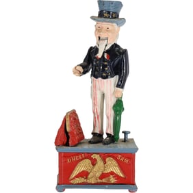 Novelty Cast Iron UNCLE SAM Figural Mechanical Bank in Original Paint Finish 11 in. height