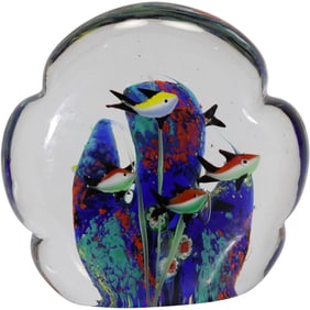 Vintage Murano Art Glass Tropical Fish School Aquarium Paperweight 5 in. x 6 in.