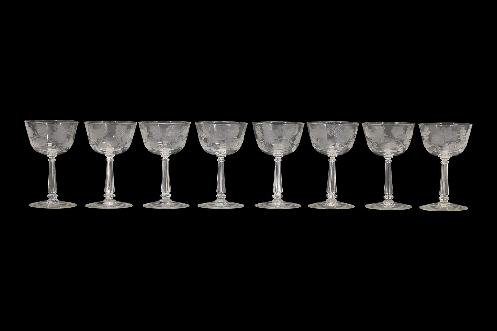 Set 8 LIBBEY Crystal Glass Etched Stemmed Sherbets with Labels, 5 in. height (1 of 20)