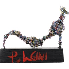 Thomas Pulgini, American, Rare Abstract Wire Sculpture of a Reclining Figure 14 in. x 16 in. Signed