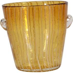 Venini for Disaronno Amber Art Glas Ice Bucket with White Stripes 5 in. x 8 in.