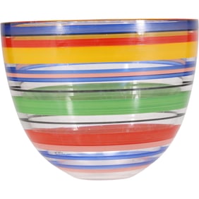 Kosta Boda for designer Ulrica Hydman Vallien Large Multi Color Stripes Mixing Bowl 10.5 dia.