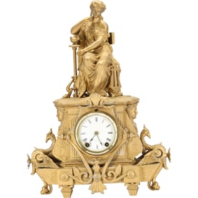 Seth Thomas and Sons Egyptian Revival-Style Figural Mantel Clock in Cast Metal 17 in. height