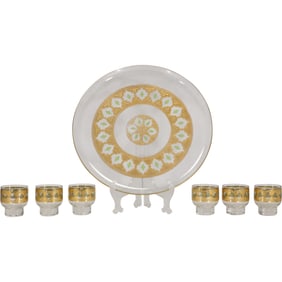 Set of 6 CULVER VALENCIA 22K Gold Cocktail Roly Polly Glasses with Round Serving Tray