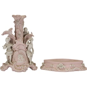1960s Lenwile Ardalt Japan Pink Bisque Porcelain Cherub Cameo Lamp Base 12 in. height