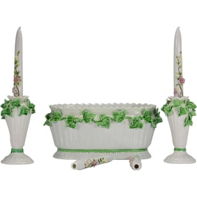 Meiselman Imports Italian Ceramic 3 Piece Centerpiece Bowl & Vases with 4 Candlesticks