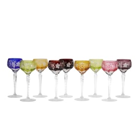 [9] Fine Quality Cut Glass Bohemian Colored Stemware Goblets in Multi Colors