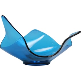 Viking Art Glass Bluenique Handkerchief Bowl Candy Dish Mid Century Modern 11 in. wide
