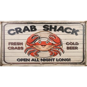 Large Wood Novelty Printed Sign CRAB SHACK Open All Night, 25 in. x 49 in.