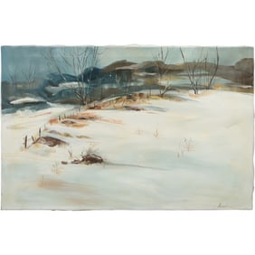 Signed Breslin, Vintage Oil on Canvas Painting Impressionism Winter Landscape