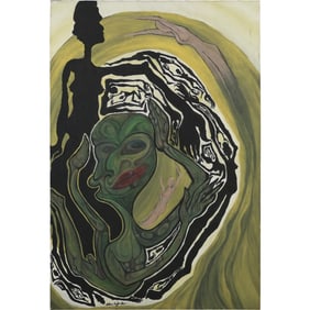Vintage Signed Adam Taylor Abstract with Nude Woman Oil on Canvas Painting