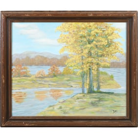 Signed Initials DAC, Vintage Oil on Canvas Painting Hudson River Summertime Landscape
