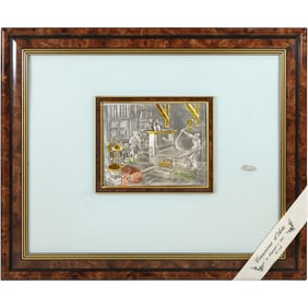 Signed ARG .925 Sterling Silver Bas-Relief Plaque Printmakers Workshop Framed