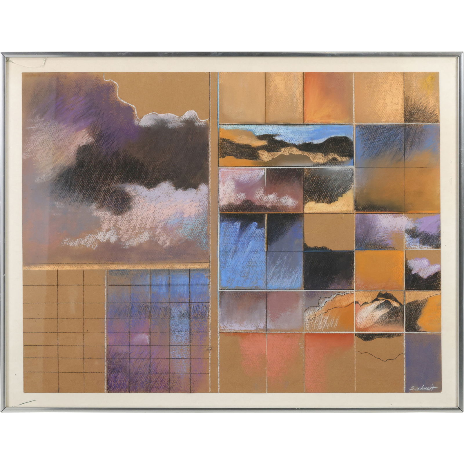 Sonia Chusit (Born 1926) New York, Abstract Post Modern Pastel Painting, glass needs repair (1 of 20)