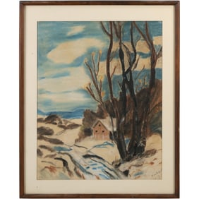 Vintage Pastel Winter Landscape artist signed and stamped (seal below sign) See Pictures
