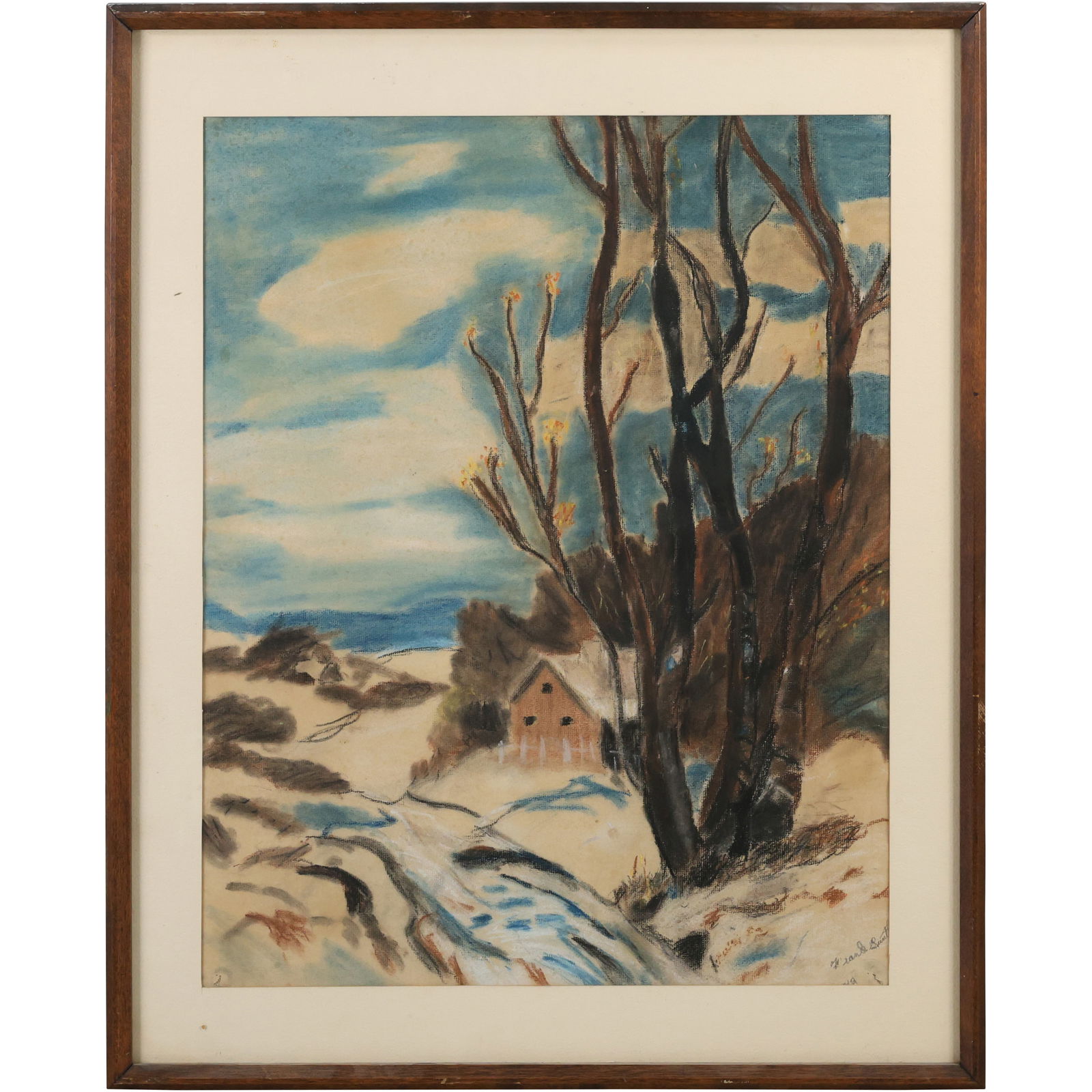 Vintage Pastel Winter Landscape artist signed and stamped (seal below sign) See Pictures (1 of 16)